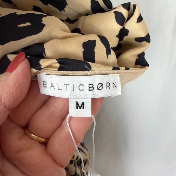 NWT Womens BALTIC BORN Poppy Satin Midi Dress Animal Print Cutout Medium Party - Picture 4 of 16